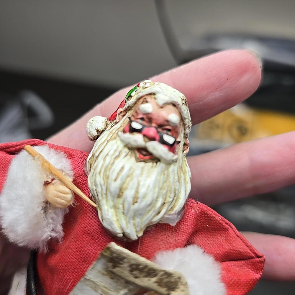 Vintage Cute Plastic Santa On Stand With List For Collection 5"